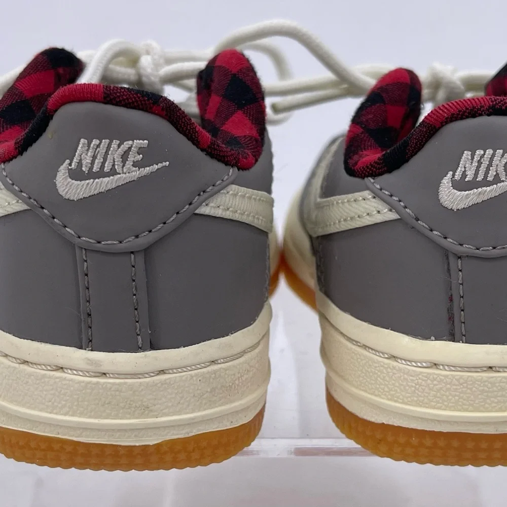 Nike Force 1 Gray Leather w/ Red Buffalo Plaid 874379-200 Toddler Size 6C * READ
